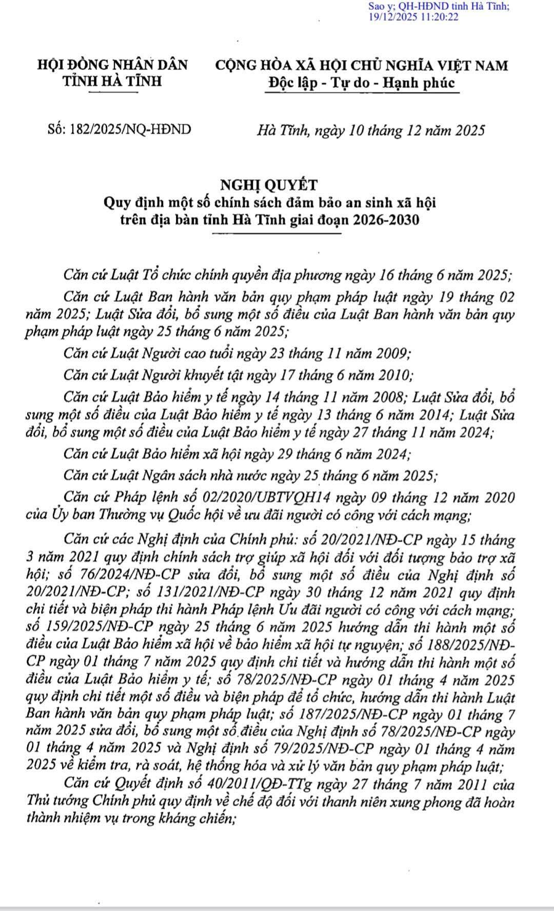 NGHỊ QUYẾT 182/NQ-HDND CỦA HỘI ĐỒNG NHÂN DÂN TỈNH HÀ TĨNH 