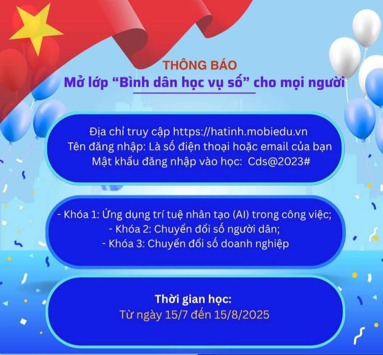 Xã Xuân Lộc triển khai khoá học "Bình dân học vụ số" gắn với "Học tập số" trên hệ thống https://hatinh.mobiedu.vn/