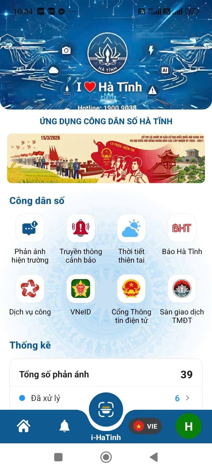 Cài đặt I-Hatinh - ứng dụng phản ánh hiện trường tỉnh Hà Tĩnh