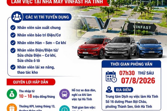 Tuyển dụng 3000 nhân sự làm việc tại nhà máy VINFAT Hà Tĩnh 