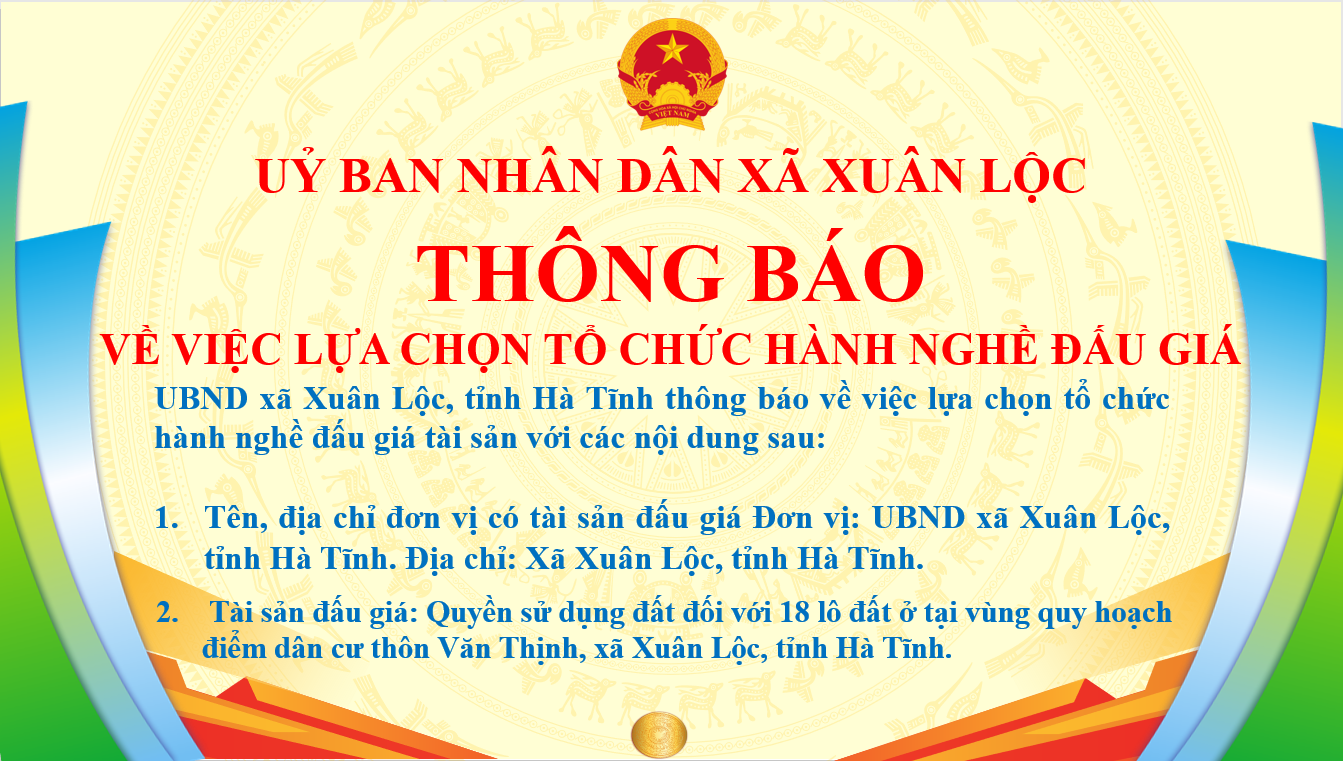 Thông báo về việc lựa chọn tổ chức hành nghề Đấu giá tài sản