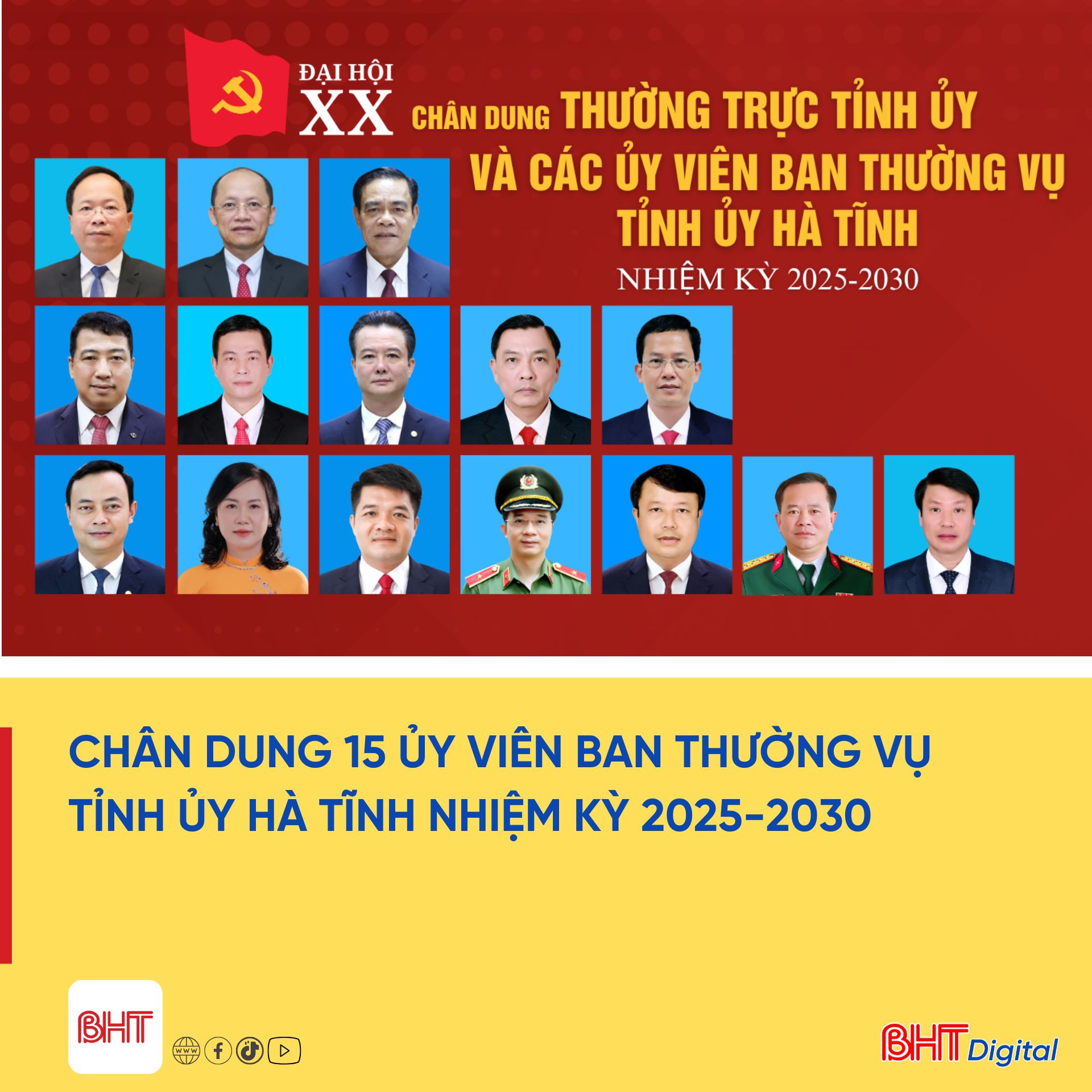 Chân dung 15 Ủy viên Ban Thường vụ Tỉnh ủy Hà Tĩnh nhiệm kỳ 2025-2030 